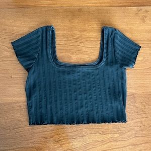 Arie Offline Short Sleeve Cropped Square Neck Top Gray Women’s M